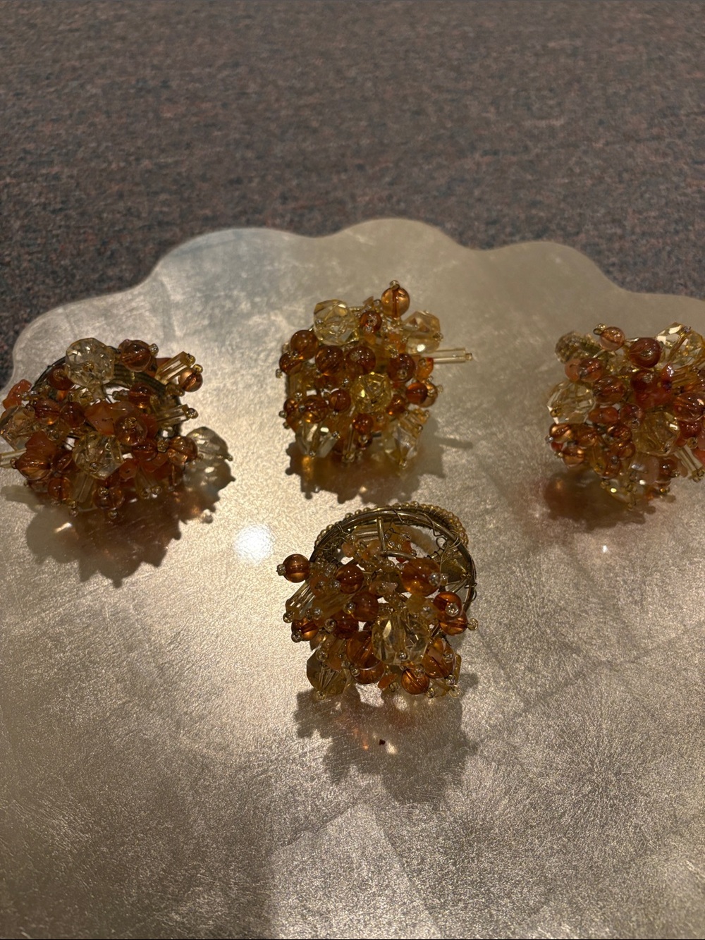 Kim Seybert Amber and Gold Cluster Bead Ring